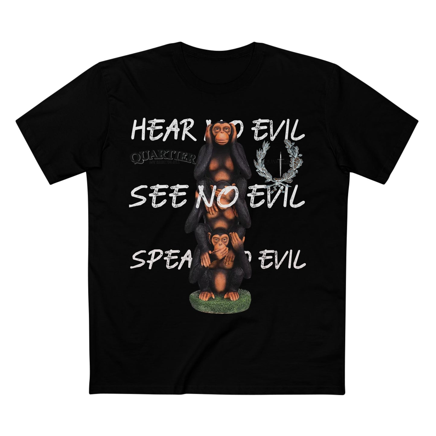 Hear No Evil See No Evil Speak No Evil T-Shirt — Quarter Emblem Graphic Tee